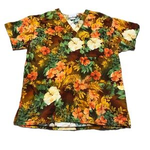 Peaches Uniforms Multicolor Floral Scrub Top Size Large